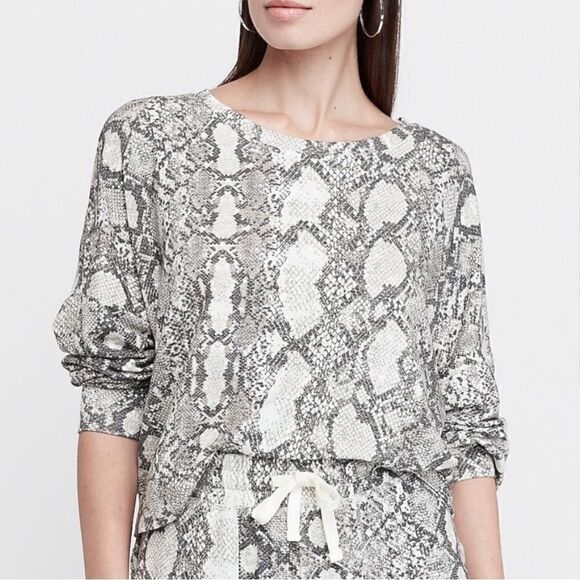 Express Snakeskin Print Dolman Crop Sweatshirt - Picture 1 of 8
